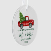 Calligraphy Green Mr. Christmas Red Truck Ornament (Vorderseite)