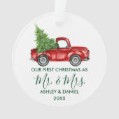 Calligraphy Green Mr. Christmas Red Truck Ornament (Vorderseite)