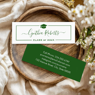 Calligraphy Green Script Graduate Abschluss Mini Visitenkarte