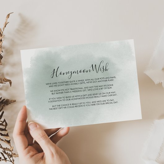 Calligraphy Green White Honeymoon Wish Begleitkarte
