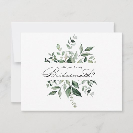 Calligraphy Greenery Bridesmaid Vorschlag Note Car Mitteilungskarte (Vorderseite)