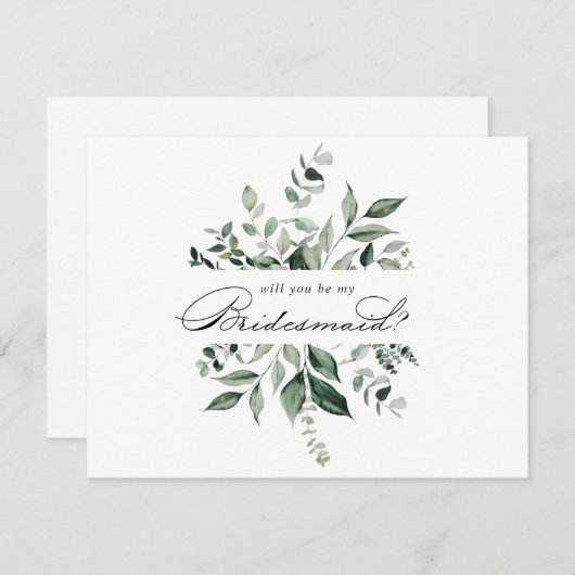 Calligraphy Greenery Bridesmaid Vorschlag Note Car Mitteilungskarte (Vorne/Hinten)