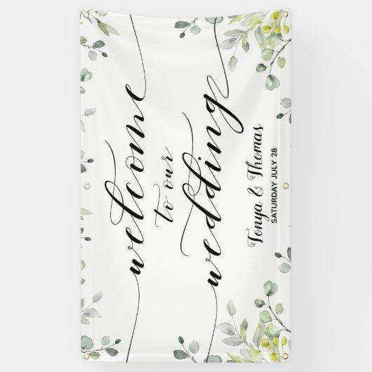 Calligraphy Greenery Eucalyptus Begrüßung Banner (Vertikal)