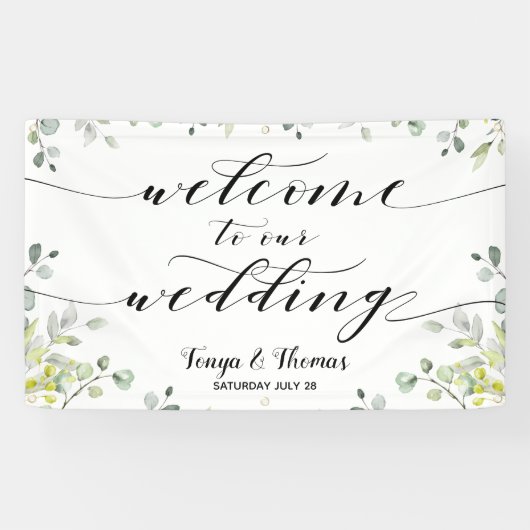 Calligraphy Greenery Eucalyptus Begrüßung Banner (Horizontal)