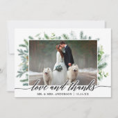 Calligraphy Greenery Pine Liebe Dank Hochzeit Dankeskarte (Vorderseite)