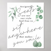 Calligraphy Greenery Sit Anywhere Wedding Sign Poster (Vorne)
