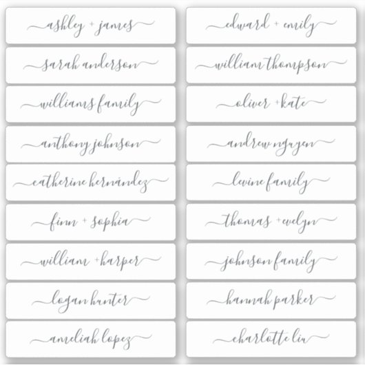 Calligraphy Guest Names Labels 18x, ORDER M oder L (Vorderseite)