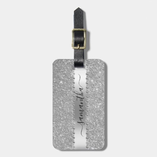 Calligraphy Handgeschriebener Diamond Silver Glitz Gepäckanhänger (Vorderseite vertikal)