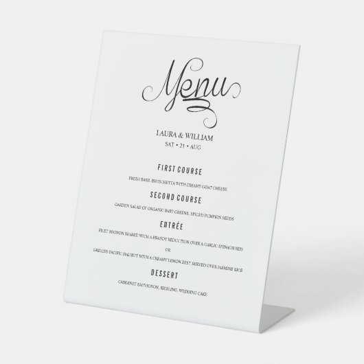 Calligraphy Handlettered Wedding Menu Dinner Sockelschild (Vorderseite)