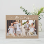 Calligraphy Heart 2 Foto Wedding Kraft Dankeskarte (Stehend Vorderseite)