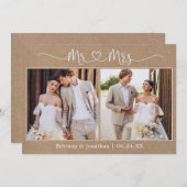 Calligraphy Heart 2 Foto Wedding Kraft Dankeskarte (Vorne/Hinten)