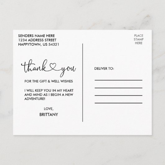 Calligraphy Heart Abschluss Vielen Dank Postkarte (Rückseite)