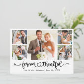 Calligraphy Heart Forever Thankful 5 Photo Wedding Dankeskarte (Stehend Vorderseite)