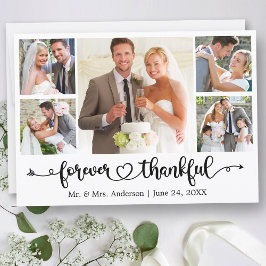 Calligraphy Heart Forever Thankful 5 Photo Wedding Dankeskarte
