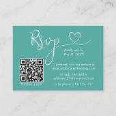 Calligraphy Heart Foto Hochzeit Aquamarine QR-UAWG Begleitkarte (Vorderseite)