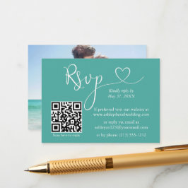 Calligraphy Heart Foto Hochzeit Aquamarine QR-UAWG Begleitkarte