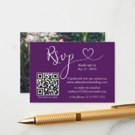 Calligraphy Heart Foto Hochzeit Lila QR-UAWG Begleitkarte