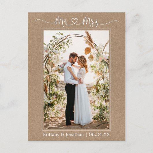 Calligraphy Heart Foto Kraft Vielen Dank Postkarte (Vorderseite)