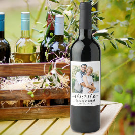 Calligraphy Heart Foto Mr. and Mrs. Wedding Weinetikett