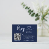 Calligraphy Heart Foto Wedding Blue QR UAWG Begleitkarte (Stehend Vorderseite)