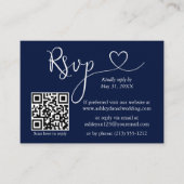 Calligraphy Heart Foto Wedding Blue QR UAWG Begleitkarte (Vorderseite)