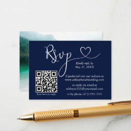 Calligraphy Heart Foto Wedding Blue QR UAWG Begleitkarte