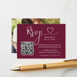 Calligraphy Heart Foto Wedding Burgundy QR UAWG Begleitkarte