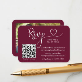 Calligraphy Heart Foto Wedding Burgundy UAWG QR Begleitkarte