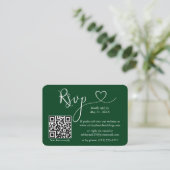 Calligraphy Heart Foto Wedding Green UAWG QR Begleitkarte (Stehend Vorderseite)