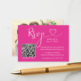 Calligraphy Heart Foto Wedding Hot Pink QR UAWG Begleitkarte