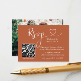 Calligraphy Heart Foto Wedding Terracotta QR UAWG Begleitkarte