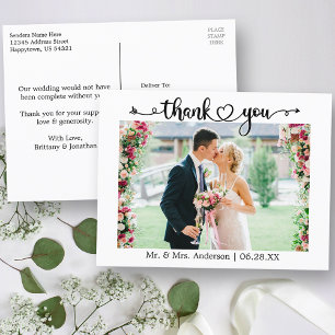 Calligraphy Heart Foto Wedding Vielen Dank Postkarte