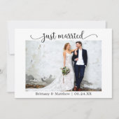 Calligraphy Heart Just Married Foto Wedding Ankündigung (Vorderseite)