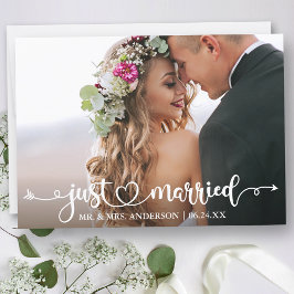 Calligraphy Heart Just Married Wedding Foto Ankündigung
