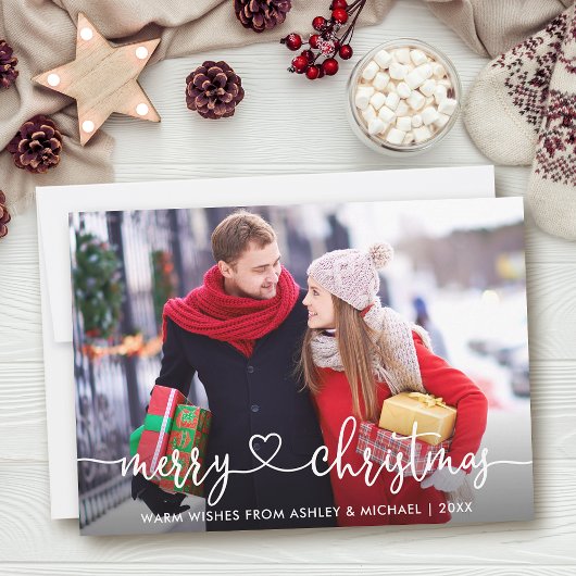 Calligraphy Heart Merry Christmas Foto Feiertagskarte