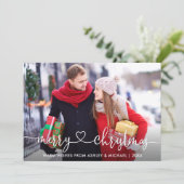 Calligraphy Heart Merry Christmas Foto Feiertagskarte (Stehend Vorderseite)