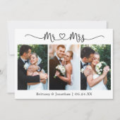 Calligraphy Heart Mr. and Mrs. 3 Foto Wedding Dankeskarte (Vorderseite)