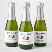 Calligraphy Heart Mr. and Mrs Floral Wedding Mini Schaumweinetikett (Flaschen)