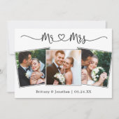 Calligraphy Heart Mr. and Mrs Wedding 3 Foto Dankeskarte (Vorderseite)
