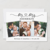 Calligraphy Heart Mr. and Mrs. Wedding 3 Fotos Dankeskarte (Vorderseite)