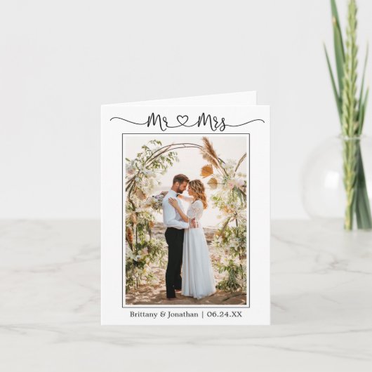 Calligraphy Heart Mr. and Mrs. Wedding Foto Note Dankeskarte (Vorderseite)