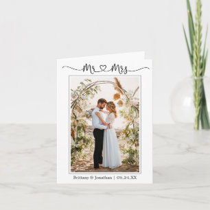 Calligraphy Heart Mr. and Mrs. Wedding Foto Note Dankeskarte