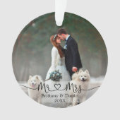Calligraphy Heart Mr. and Mrs. Wedding Foto Ornament (Vorderseite)