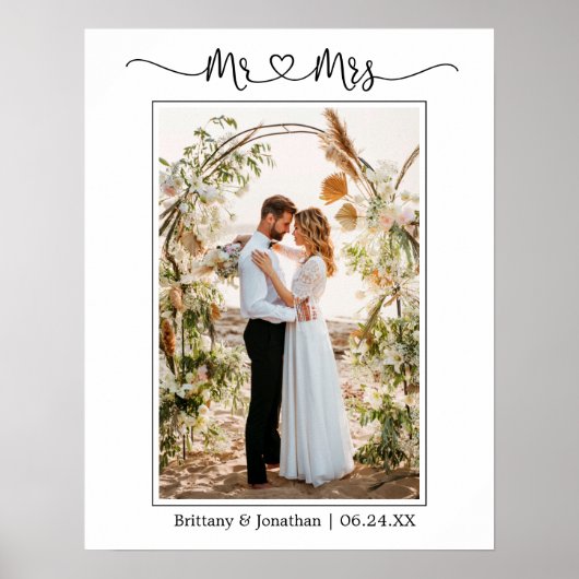 Calligraphy Heart Mr. and Mrs. Wedding Foto Poster (Vorne)