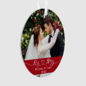 Calligraphy Heart Mr. and Mrs Wedding Foto Red Ornament (Vorderseite)