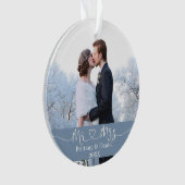 Calligraphy Heart Mr. und Mrs. Wedding Dusty Blue Ornament (Vorderseite)