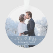 Calligraphy Heart Mr. und Mrs. Wedding Dusty Blue Ornament (Vorderseite)