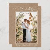 Calligraphy Heart Mr. und Mrs. Wedding Foto Kraft Dankeskarte (Vorne/Hinten)