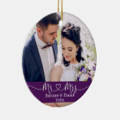 Calligraphy Heart Mr. und Mrs. Wedding Lila Keramik Ornament (Rechts)