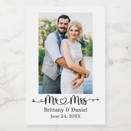 Calligraphy Heart Mr. und Mrs. Wedding Mini Weinetikett (Einzelnes Label)
